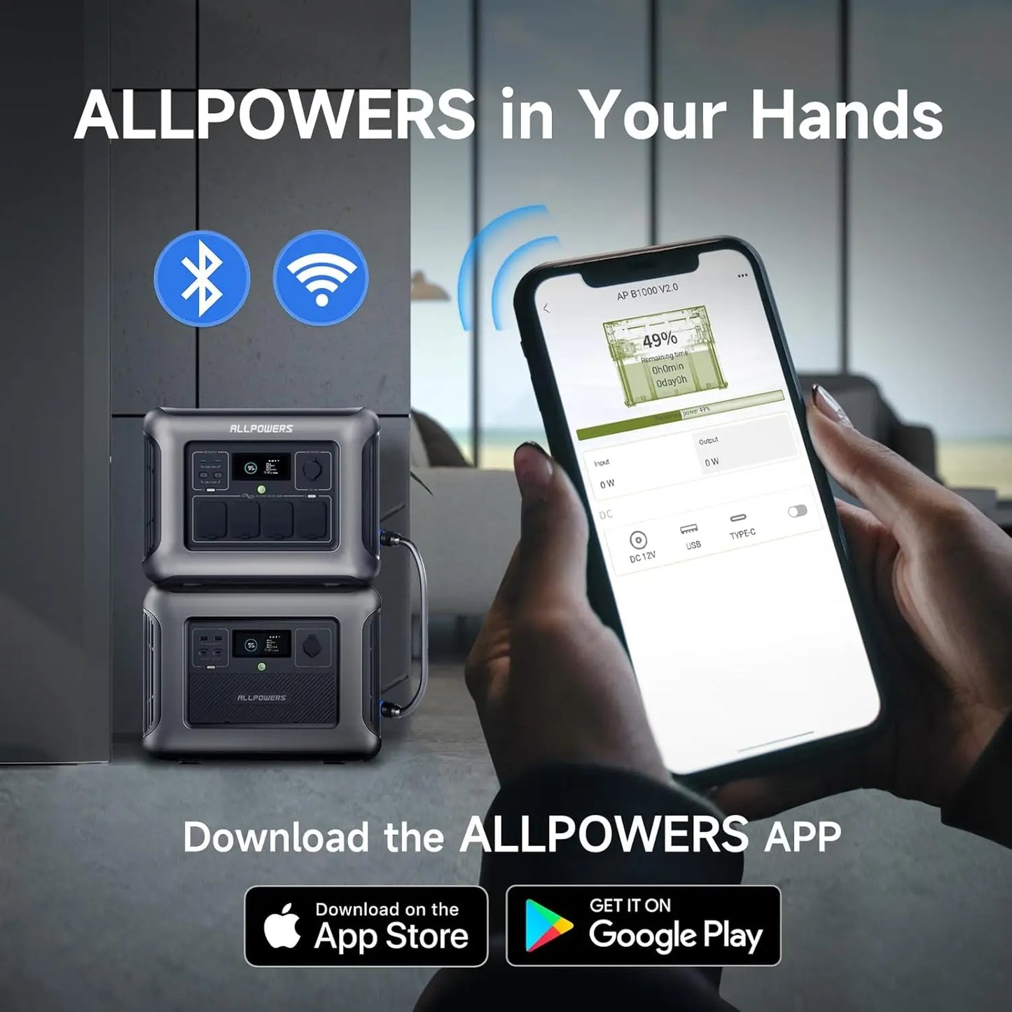 ALLPOWERS Portable Power Station R1500 with B1000 External Battery from 1152Wh to 2304Wh LiFePO4 Battery for Camping RV Home